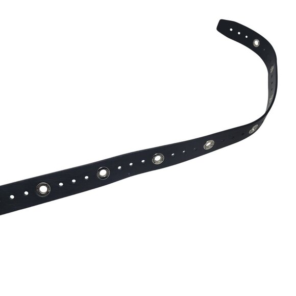 Womens Nine West Black Perforated Belt Sz XL Silver Logo Grommet Punk Rocker Emo main image 8